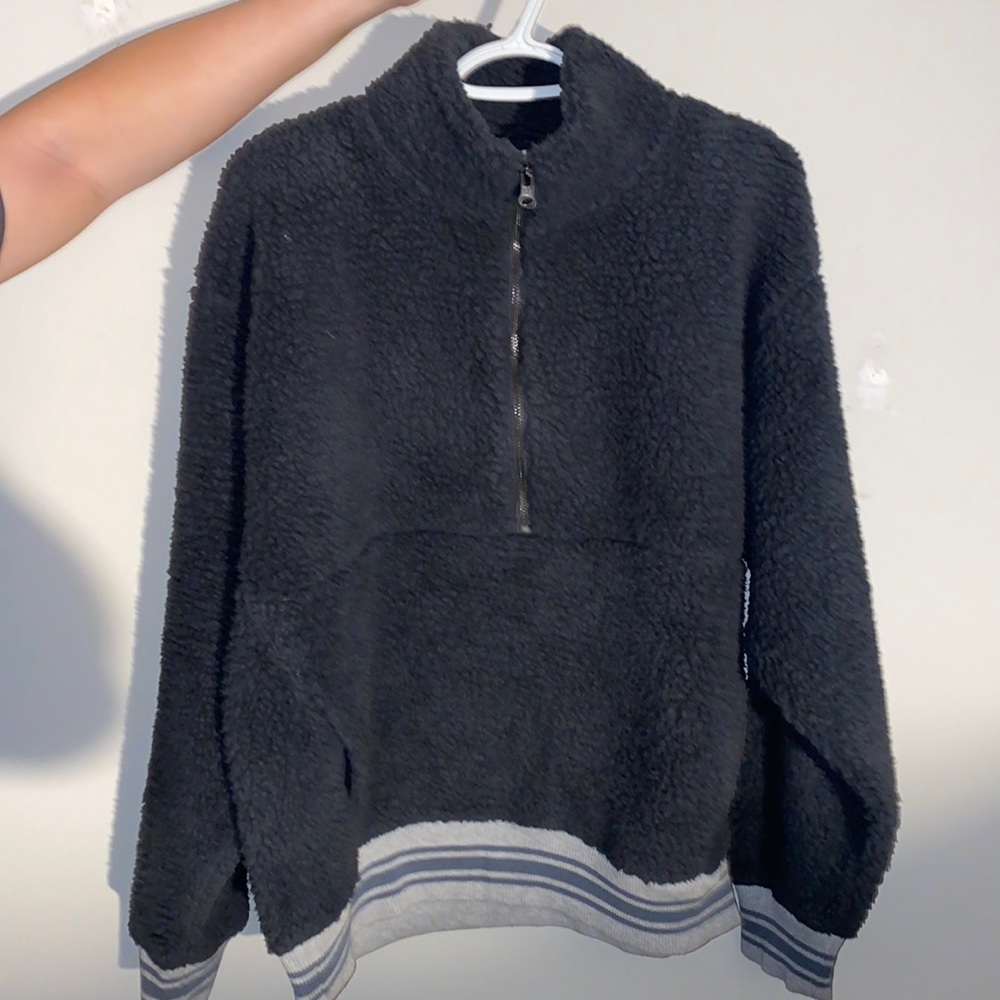 Slate blue. 3/4 zip fleece. Very comfortable and warm